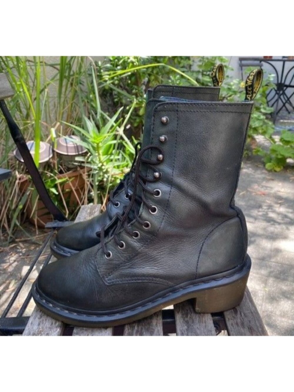 Dr. Martens Casey Heeled Boots Women's Size 9 Green Tartan Black Leather